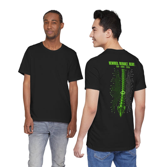 T-Shirt — Rewired. Rebuilt. Ready. Amri's SDR Journey