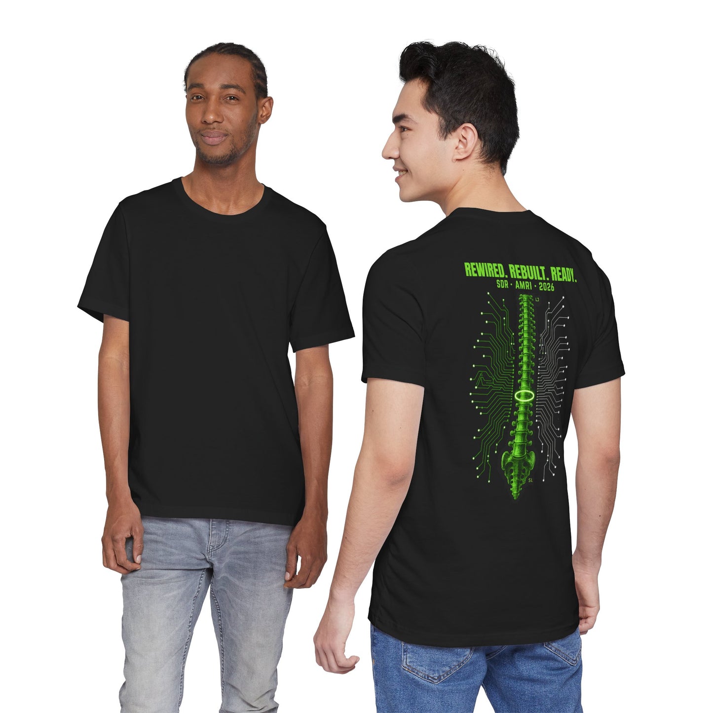 T-Shirt — Rewired. Rebuilt. Ready. Amri's SDR Journey